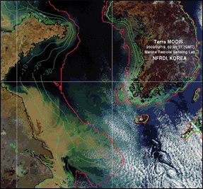Terra-1 위성 MODIS 자료를 이용한 한반도 주변 해역 부유물질농도 분석 예